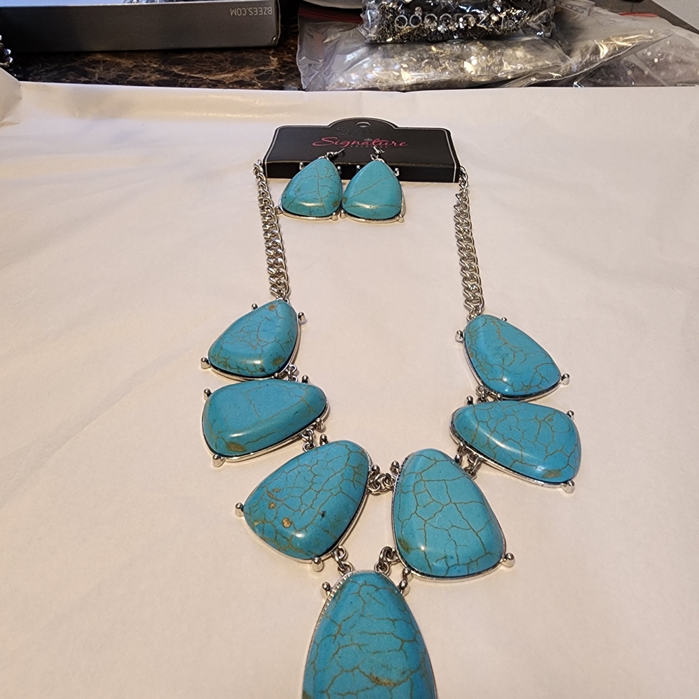 Signature Blue Stone Necklace and Earring Set